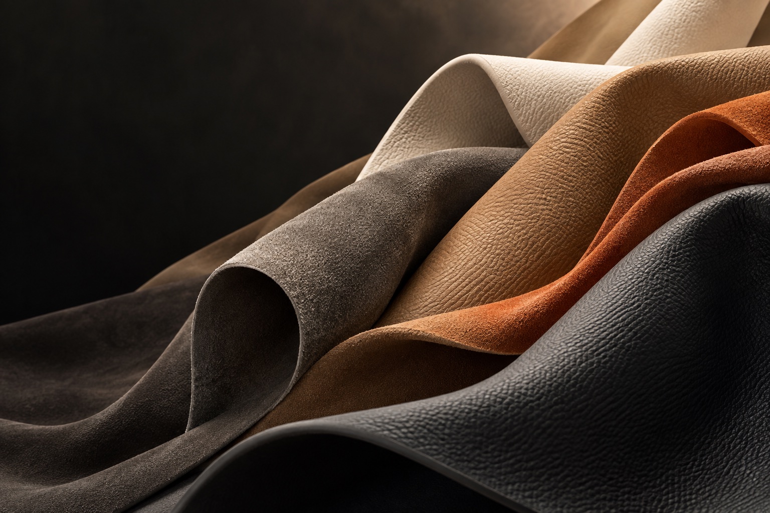 Concept illustration of microfiber materials in gray, ivory and warm orange